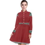 Christmas Pattern, Fabric Texture, Knitted Red Background Long Sleeve Chiffon Shirt Dress