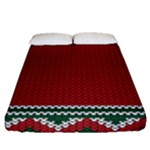 Christmas Pattern, Fabric Texture, Knitted Red Background Fitted Sheet (Queen Size)