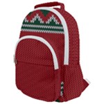 Christmas Pattern, Fabric Texture, Knitted Red Background Rounded Multi Pocket Backpack