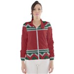 Christmas Pattern, Fabric Texture, Knitted Red Background Women s Windbreaker