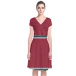 Christmas Pattern, Fabric Texture, Knitted Red Background Short Sleeve Front Wrap Dress