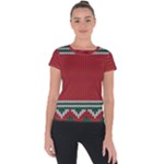 Christmas Pattern, Fabric Texture, Knitted Red Background Short Sleeve Sports Top 