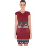 Christmas Pattern, Fabric Texture, Knitted Red Background Capsleeve Drawstring Dress 