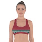 Christmas Pattern, Fabric Texture, Knitted Red Background Cross Back Sports Bra
