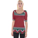 Christmas Pattern, Fabric Texture, Knitted Red Background Wide Neckline T-Shirt