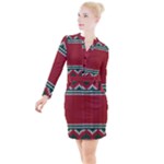Christmas Pattern, Fabric Texture, Knitted Red Background Button Long Sleeve Dress