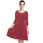 Christmas Pattern, Fabric Texture, Knitted Red Background Quarter Sleeve Waist Band Dress