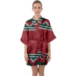 Christmas Pattern, Fabric Texture, Knitted Red Background Half Sleeve Satin Kimono 