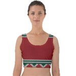 Christmas Pattern, Fabric Texture, Knitted Red Background Velvet Crop Top