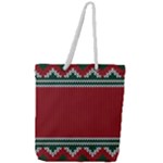 Christmas Pattern, Fabric Texture, Knitted Red Background Full Print Rope Handle Tote (Large)