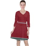Christmas Pattern, Fabric Texture, Knitted Red Background Quarter Sleeve Ruffle Waist Dress