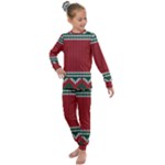 Christmas Pattern, Fabric Texture, Knitted Red Background Kids  Long Sleeve Set 