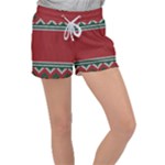 Christmas Pattern, Fabric Texture, Knitted Red Background Women s Velour Lounge Shorts