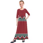 Christmas Pattern, Fabric Texture, Knitted Red Background Kids  Quarter Sleeve Maxi Dress