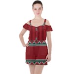 Christmas Pattern, Fabric Texture, Knitted Red Background Ruffle Cut Out Chiffon Playsuit