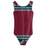 Christmas Pattern, Fabric Texture, Knitted Red Background Kids  Cut-Out Back One Piece Swimsuit