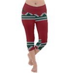 Christmas Pattern, Fabric Texture, Knitted Red Background Lightweight Velour Capri Yoga Leggings