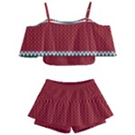 Christmas Pattern, Fabric Texture, Knitted Red Background Kids  Off Shoulder Skirt Bikini