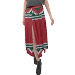 Christmas Pattern, Fabric Texture, Knitted Red Background Velour Split Maxi Skirt