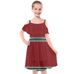 Christmas Pattern, Fabric Texture, Knitted Red Background Kids  Cut Out Shoulders Chiffon Dress