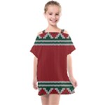 Christmas Pattern, Fabric Texture, Knitted Red Background Kids  One Piece Chiffon Dress