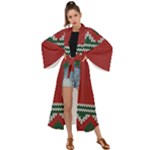 Christmas Pattern, Fabric Texture, Knitted Red Background Maxi Kimono