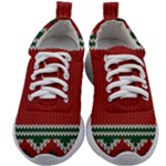 Christmas Pattern, Fabric Texture, Knitted Red Background Kids Athletic Shoes