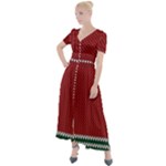 Christmas Pattern, Fabric Texture, Knitted Red Background Button Up Short Sleeve Maxi Dress