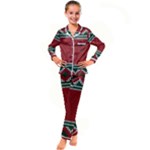 Christmas Pattern, Fabric Texture, Knitted Red Background Kids  Satin Long Sleeve Pajamas Set