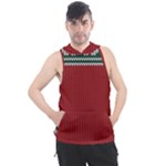 Christmas Pattern, Fabric Texture, Knitted Red Background Men s Sleeveless Hoodie