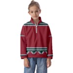 Christmas Pattern, Fabric Texture, Knitted Red Background Kids  Half Zip Hoodie