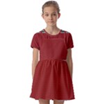 Christmas Pattern, Fabric Texture, Knitted Red Background Kids  Short Sleeve Pinafore Style Dress