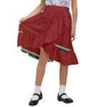 Christmas Pattern, Fabric Texture, Knitted Red Background Kids  Ruffle Flared Wrap Midi Skirt