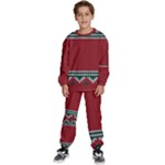 Christmas Pattern, Fabric Texture, Knitted Red Background Kids  Sweatshirt set