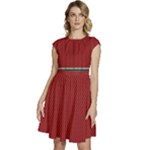 Christmas Pattern, Fabric Texture, Knitted Red Background Cap Sleeve High Waist Dress