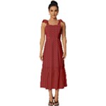 Christmas Pattern, Fabric Texture, Knitted Red Background Tie-Strap Tiered Midi Chiffon Dress
