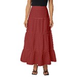 Christmas Pattern, Fabric Texture, Knitted Red Background Tiered Ruffle Maxi Skirt