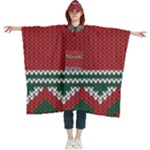 Christmas Pattern, Fabric Texture, Knitted Red Background Women s Hooded Rain Ponchos