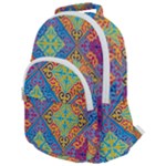 Colorful Floral Ornament, Floral Patterns Rounded Multi Pocket Backpack