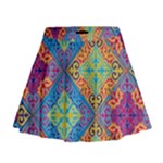 Colorful Floral Ornament, Floral Patterns Mini Flare Skirt
