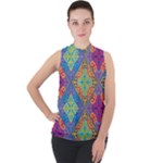 Colorful Floral Ornament, Floral Patterns Mock Neck Chiffon Sleeveless Top