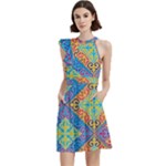 Colorful Floral Ornament, Floral Patterns Cocktail Party Halter Sleeveless Dress With Pockets