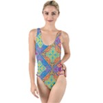 Colorful Floral Ornament, Floral Patterns High Leg Strappy Swimsuit