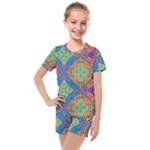 Colorful Floral Ornament, Floral Patterns Kids  Mesh T-Shirt and Shorts Set