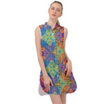 Colorful Floral Ornament, Floral Patterns Sleeveless Shirt Dress