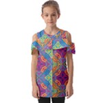 Colorful Floral Ornament, Floral Patterns Fold Over Open Sleeve Top