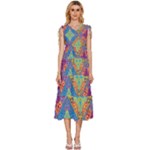 Colorful Floral Ornament, Floral Patterns V-Neck Drawstring Shoulder Sleeveless Maxi Dress