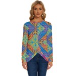 Colorful Floral Ornament, Floral Patterns Long Sleeve Crew Neck Pullover Top