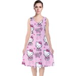 Cute Hello Kitty Collage, Cute Hello Kitty V-Neck Midi Sleeveless Dress 