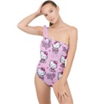 Cute Hello Kitty Collage, Cute Hello Kitty Frilly One Shoulder Swimsuit